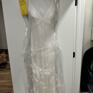 BHLDN floor length white sequin gown